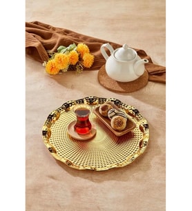 Cooker Yuvarlak Gold Metal Tepsi 35 cm