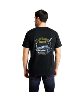 Erkek Retro Klasik Otomobil Baskılı Pamuklu Tişört Nostalji Temalı Günlük Rahat Kesim Modern Şık