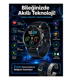 Mey İthalat® Çift Kordonlu Yüksek Çözünürlüklü Akıllı Saat Uyku İzleyici & Spor Modları