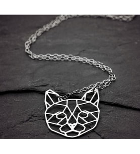 Geometrik Kedi Gümüş Kolye