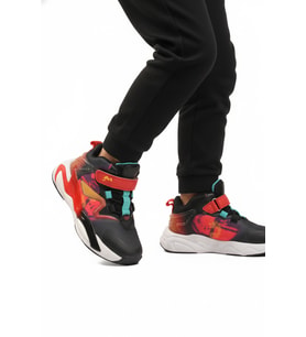 Marcokids Siyah Cırtlı Hafif Esnek Erkek Çocuk Spor Ayakkabı 161-T5411102 F (Siyah-Kırmızı)