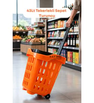 43 LT Tekerlekli Market Sepeti Plastik Alışveriş Sepeti Ergonomik Çift Saplı Turuncu