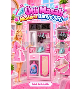 Ütü Masalı Banyo Seti - Modern Banyo Seti - Minyatür Ev Oyuncak Seti - Banyo Oyuncak Seti - Ütü Masa