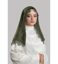 Haki Namaz Başörtüsü Eşarp Kesik Elyaf Güpürlü 202211_09