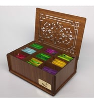 Ahşap Ceviz Renk Çay Kutusu 9 Bölmeli Kapaklı  Poşet Bitki Çayı Saklama Kabı Tea Box ( Çaylar Dahil)