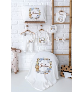 Pia Baby Premium İsim Baskılı Yenidoğan Bebek Hastane Çıkışı Zıbın Set 5053-02 (Ekru)