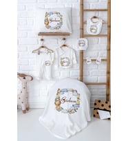 Pia Baby Premium İsim Baskılı Yenidoğan Bebek Hastane Çıkışı Zıbın Set 5053-02 (Ekru)