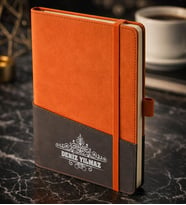 BK Gift Kişiye Özel Turuncu Termo Deri Defter -14, Kartvizit Bölmeli, Çizgili Ivory Kağıt