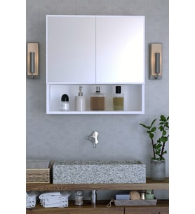 Montana Aynalı 2 Kapaklı Raflı Banyo Dolabı, Çok Amaçlı Dolabı Beyaz