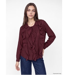 LCW Modest Bordo Bağlamalı Yaka Fırfırlı Bluz