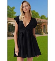 Keten Karışımlı V Yaka Mini Elbise Cut Out Detaylı Yazlık Elbise Profesyonel Görünüm Trend Tasarım