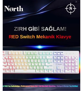 North Shield White Red Switch Türkçe Q RGB Beyaz Mekanik Gaming Klavye