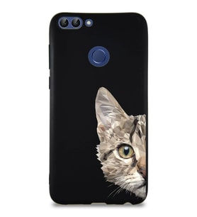 Huawei P Smart Soft Premier Kapak Catface Tasarımlı Silikon Kılıf - Siyah (Şeffaf)