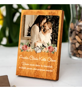 Anneye Çiçek Tasarımlı Mesaj ve Fotoğraflı Baskılı Masif Çerçeve 100 x 150 x 14 mm (Çok Renkli)