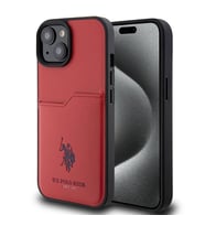 Apple iPhone 15 Uyumlu Kılıf U.S. Polo Assn. Orjinal Lisanslı Baskı Logolu PU Kartlıklı Kapak (Kırmızı)