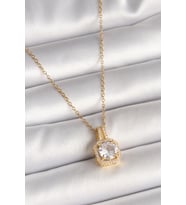 316L Çelik Gold Renk Zincir Zirkon Taşlı Kare Model Kadın Kolye - TJ-BKO9956