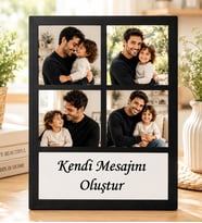 Kişiye Özel 4 Fotoğraflı Kendi Mesajını Oluştur Ahşap Masaüstü Kolaj Çerçeve