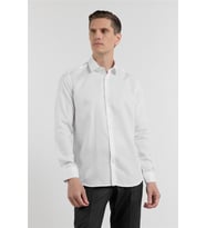 Beyaz Uzun Kol Sert Yaka Kendinden Desenli %100 Pamuk Slim Fit Gömlek 1004255202