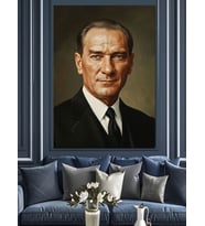 Atatürk Ciddi Portresi Dekoratif Kanvas - Mdf Ahşap Tablo
