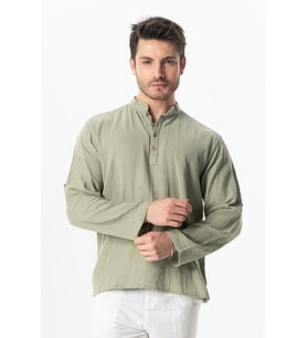 Uzun Kol Hakim Yaka Müslin Yazlık Sweatshirt Zeytin Yeşili Zytnysl