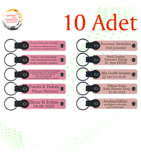 Pembe & Yavru Ağzı, 10’lu Set, Tarih ve İsimli Deri Anahtarlık, Kurumsal Eğitim Katılımcılarına Anı