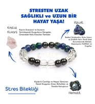 Mystic Energy STRES Doğal Taş Unisex Tılsım Bilekliği (Azurit,Hematit, Kristal Kuvars Taşı Doğaltaş Bileklik)