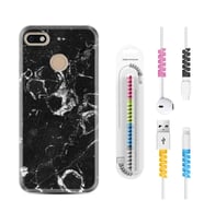 General Mobile GM8 Go GM9 GM20 Pro Plus Kılıf Kablo Koruma Spiral Silikon Black Hole Marble 1387