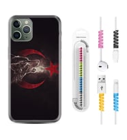 Apple iPhone 11 12 13 14 Pro Max Kılıf Kablo Koruma Spiral Silikon Kurt ve Ay Yıldız 1403