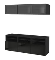 TV Ünitesi, Venge-Siyah-Şeffaf Cam, 180x42x192 cm, Fren Raylı