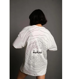 Kadın Bisiklet Yakalı Sırt Baskılı Kısa kol Oversize T-Shirt - Beyaz