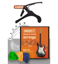 Midex EGX-30C Elektro Gitar Teli Takımı Pena ve Kapo (Capo) Seti