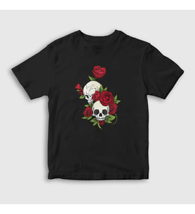 Presmono Unisex Çocuk Siyah Roses And Skulls T-Shirt 353729tt