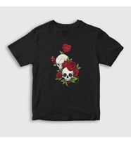 Presmono Unisex Çocuk Siyah Roses And Skulls T-Shirt 353729tt