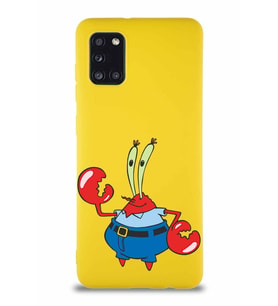Samsung Galaxy A31 Soft Premier Kapak Bay Yengeç Tasarımlı Silikon Kılıf - Sarı (Şeffaf)