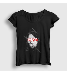 Presmono Kadın Siyah Fake Nirvana Kurt Cobain T-Shirt 35492tt