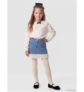 LCW Kids İndigo Beli Lastikli Kız Çocuk Jean Etek Ve Külotlu Çorap