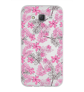 Samsung Galaxy J5 Kapak Floral Pembe Tasarımlı Şeffaf Silikon Kılıf