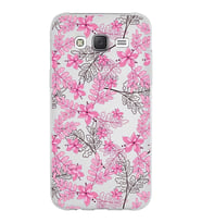 Samsung Galaxy J5 Kapak Floral Pembe Tasarımlı Şeffaf Silikon Kılıf