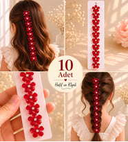 Kırmızı Çiçek Saç Küpesi 10’lu Set – Parlak ve Romantik Saç Aksesuarı