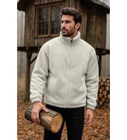 Ghassy Co. Erkek Pro Termal İç Dış Sherpa Sonbahar Kış Tam Fermuarlı Peluş Sweatshirt (Ekru)