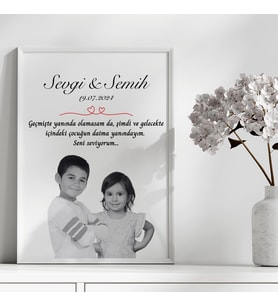 Çocuk Kalbi Atölyesi - Siyah Beyaz Kolaj Aşk Tablosu, Sevgiliye Hediye, Sevgililer Günü Hediyesi (Doğal Beyaz)