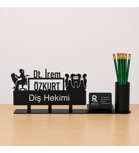 Diş Hekimi Masa İsimliği - Kişiye Özel, Mesleklere Özel İsimlik - Metal Ofis İsimliği, Kalemlik ve Kartlık Seti- Yeni İş, Terfi Hediyesi