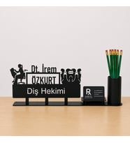 Diş Hekimi Masa İsimliği - Kişiye Özel, Mesleklere Özel İsimlik - Metal Ofis İsimliği, Kalemlik ve Kartlık Seti- Yeni İş, Terfi Hediyesi
