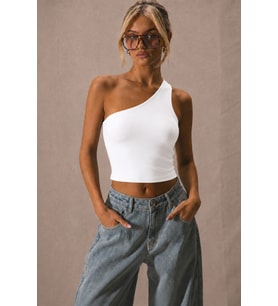 Kadın Tek Omuz Crop Atlet Esnek Slim Fit Süprem Kumaş Asimetrik Yaka Bluz