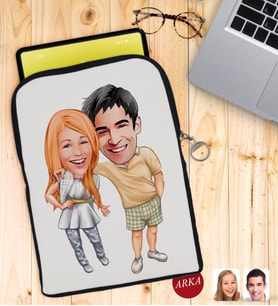 BK Gift Kişiye Özel Sevgililer Karikatürlü Taşınabilir Koruyucu Tablet Kılıfı & Organizer Çanta - Siyah-98