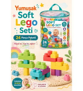 Yumuşak Soft Lego Seti 24 Parça Paketli - Büyük Yumuşak Bloklar - Büyük Soft Lego Oyuncakları - Yumu