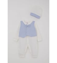 Breeze Erkek Bebek Tulum Sabit Papyonlu Yelekli 0-6 Ay, Beyaz