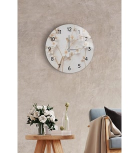 Çap 37cm - Yapay Güller - Dekoratif Cam Duvar Saati