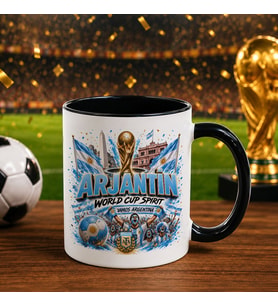 BK Gift Arjantin Taraftar Temalı Dünya Futbol Kupası Tasarımlı Siyah Kupa Bardak