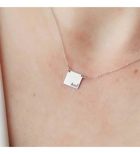 Harfli Minimal Kare Plaka 925 Ayar Gümüş Kolye